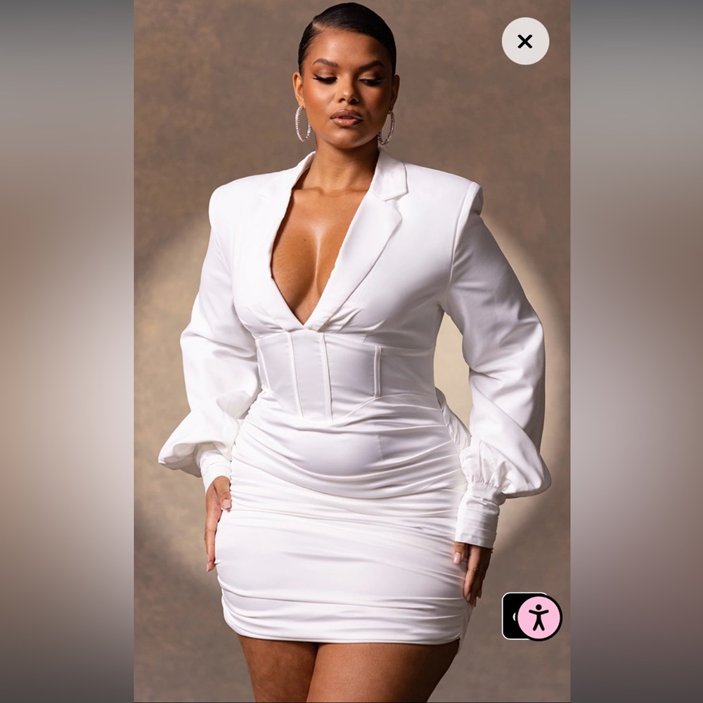 Plus White Constructed Corset Waist Blazer Dress